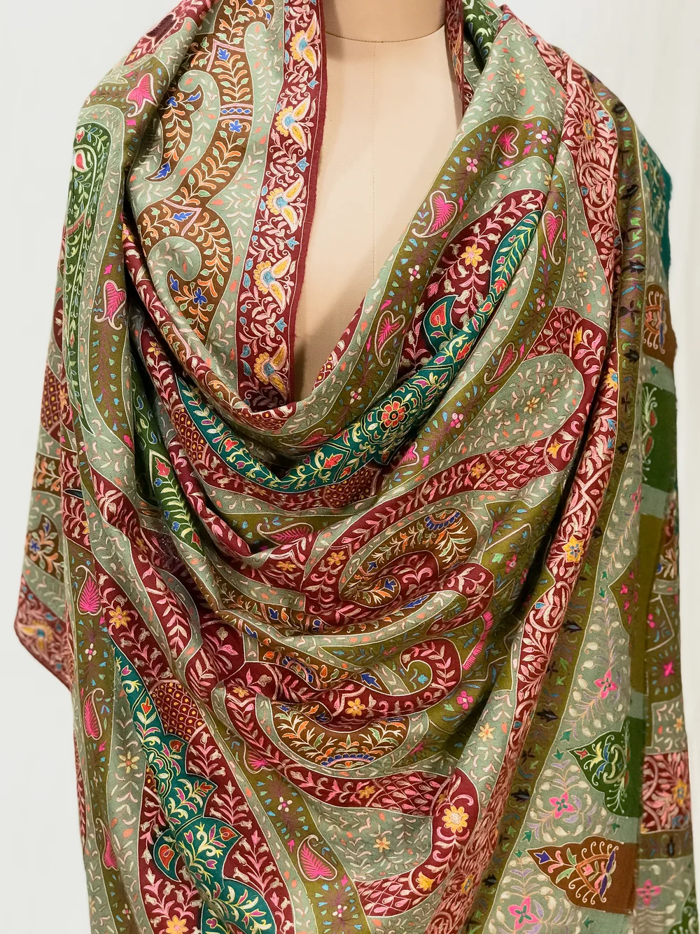 Pure Pashmina Shawl With Multi Colour Artistic Kalamkari Hand Embroidery Hand Paint front