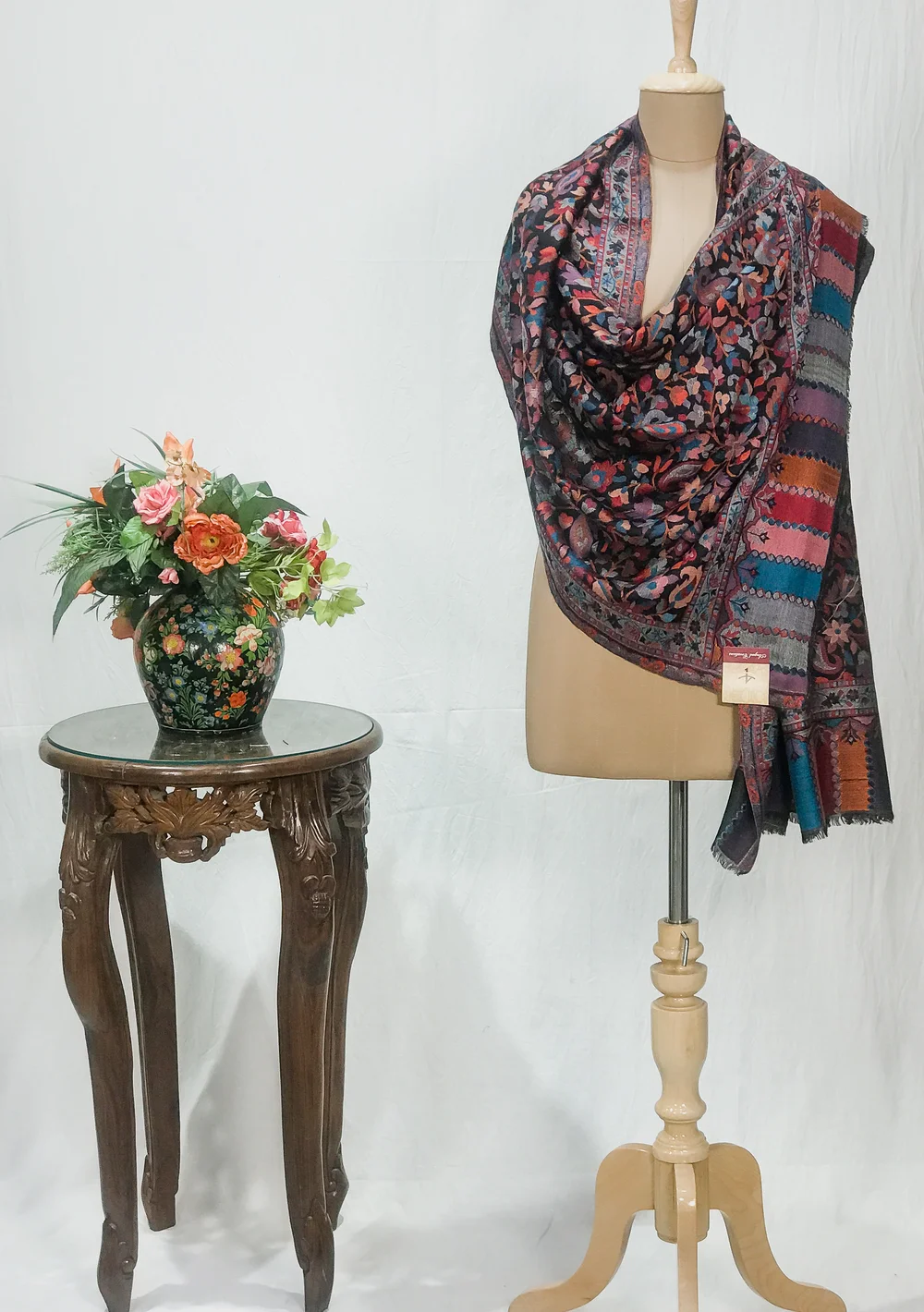 Black Pashmina Stole With Multi-Colour Kani Weaves