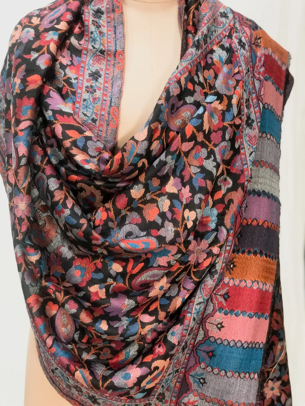 Black Pashmina Stole With Multi-Colour Kani Weaves front