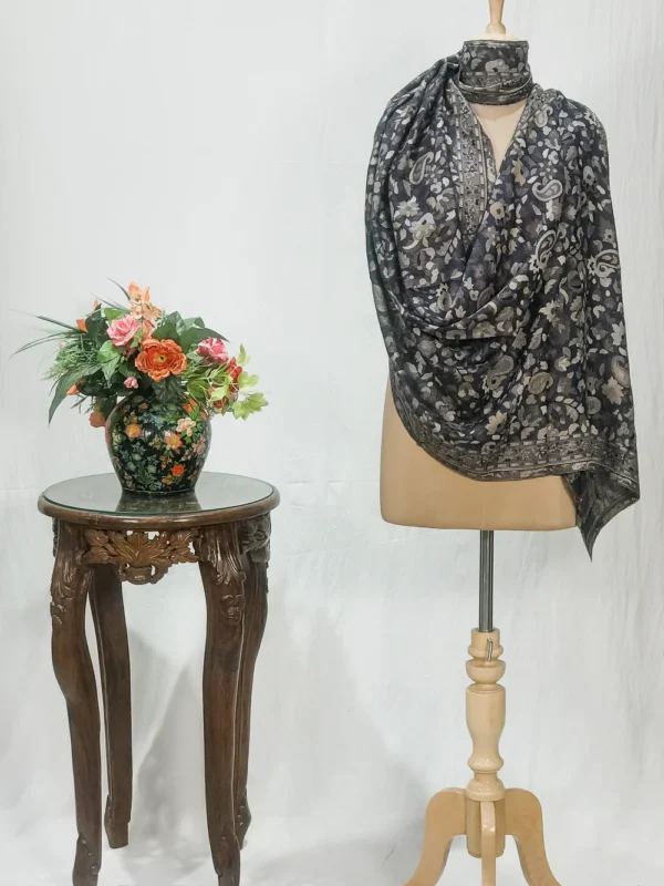 Navy Blue Pashmina Stole With Multi-Colour Kani Weaves