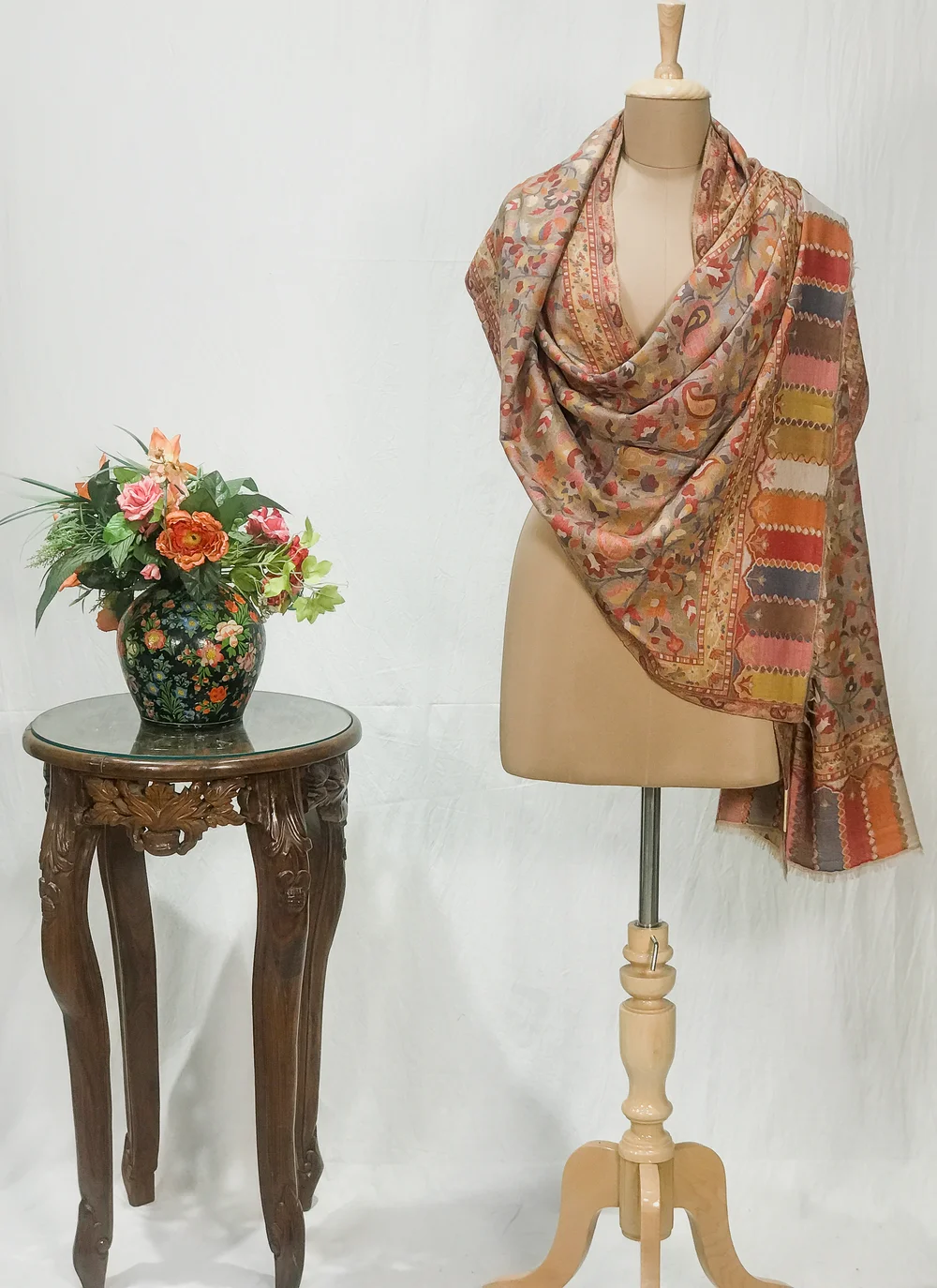 Natural Pashmina Stole With Multi-Colour Kani Weaves