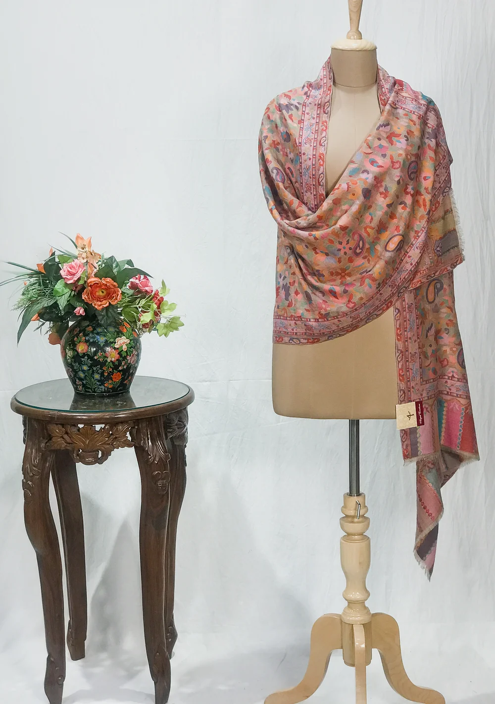 Natural Beige Pashmina Stole With Multi-Colour Kani Weaves