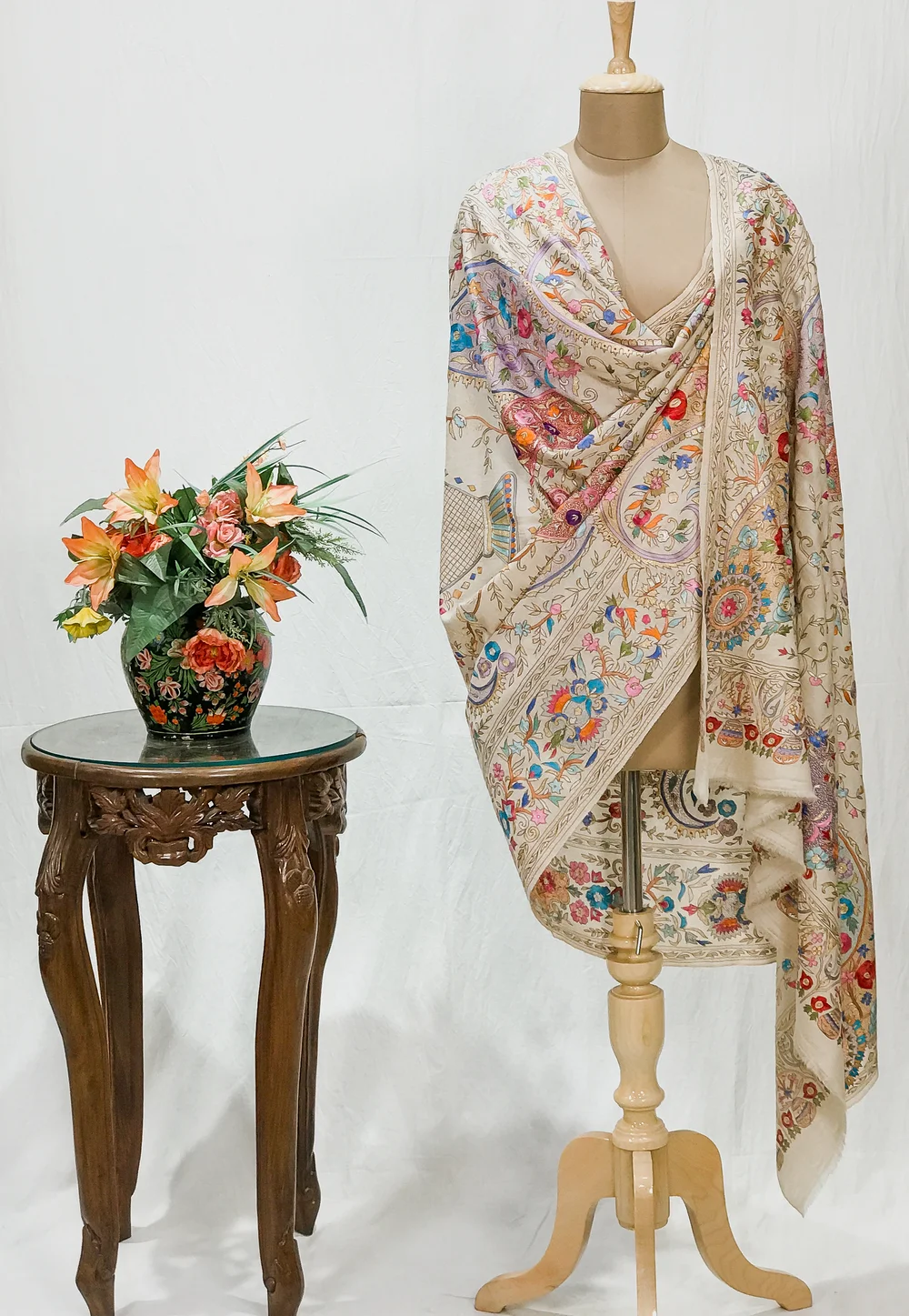 Natural Pure Pashmina Shawl With Tilla Jaal Hand Embroidery