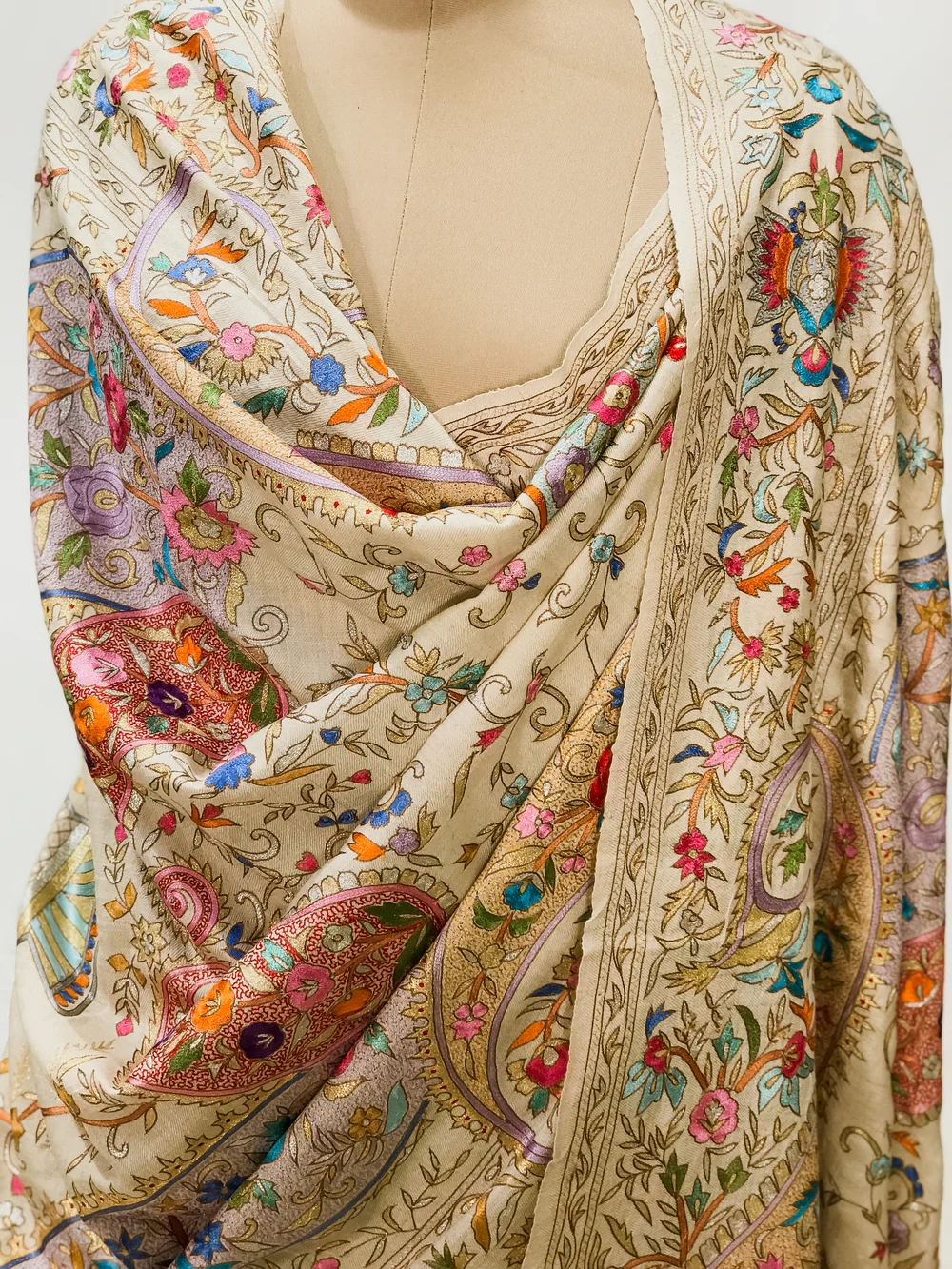 Natural Pure Pashmina Shawl With Tilla Jaal Hand Embroidery front