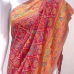 Yellow and Pink Modal Silk Kani Saree with Geometrical Design front