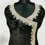 Black Chinon Angrakha Style Suit with Organza Dupatta front