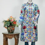 Powder Blue Kashmiri Aari Embroidered Long Coat