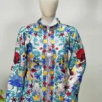 Powder Blue Kashmiri Aari Embroidered Long Coat front