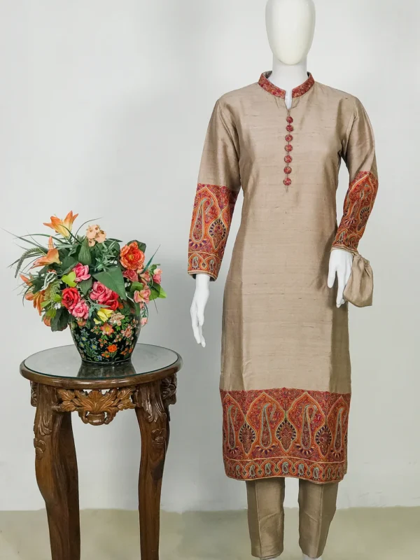 Beige Salwar Suit with Sozni Hand Embroidery