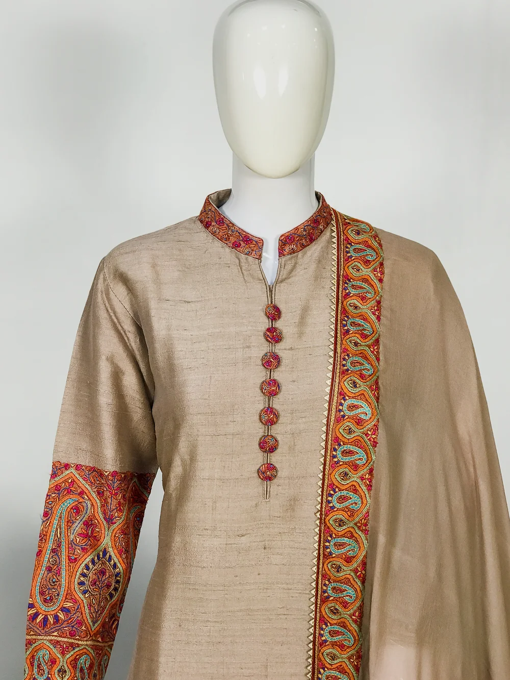 Beige Salwar Suit with Sozni Hand Embroidery front Beige Salwar Suit with Sozni Hand Embroidery front