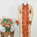 Beige Khadi Silk Kashmiri Aari Embroidered Long Coat