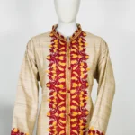 Beige Khadi Silk Kashmiri Aari Embroidered Long Coat front