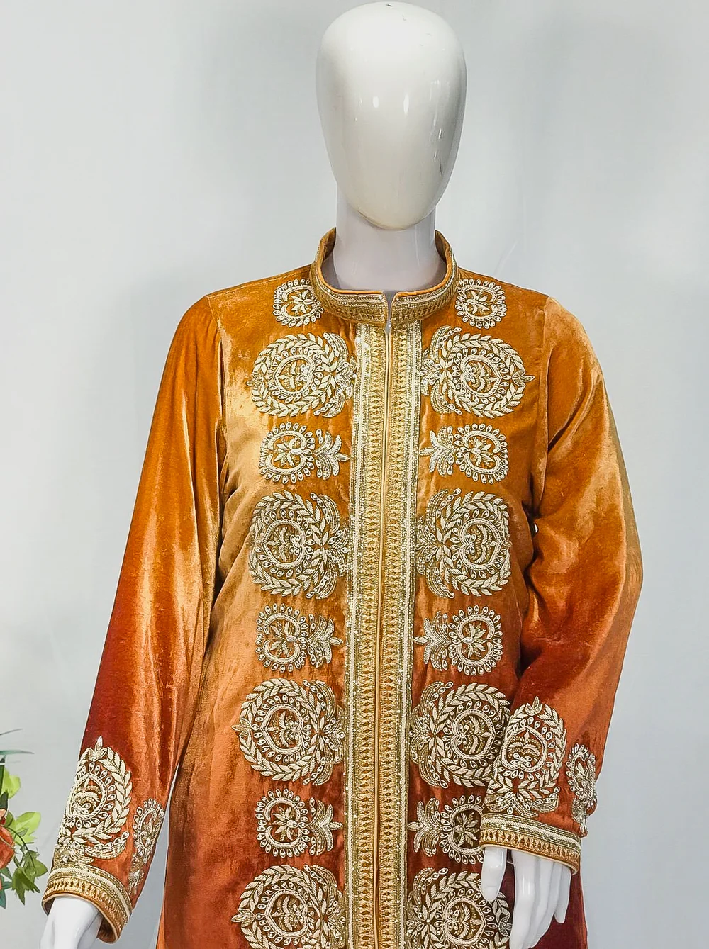 Orange Short Jacket With Dabka Hand Embroidery front Orange Short Jacket With Dabka Hand Embroidery front