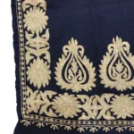 Navy Blue Pure Wool Stole with Zari Embroidery front