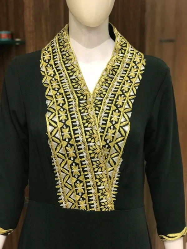 Bottle Green Dress With Dabka and Tilla Hand Embroidery front