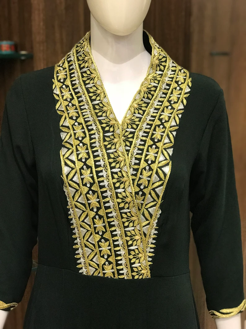 Bottle Green Dress With Dabka and Tilla Hand Embroidery front