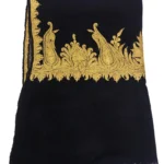 Navy Blue Pure Pashmina Stole with Gold Tilla Hand Work front