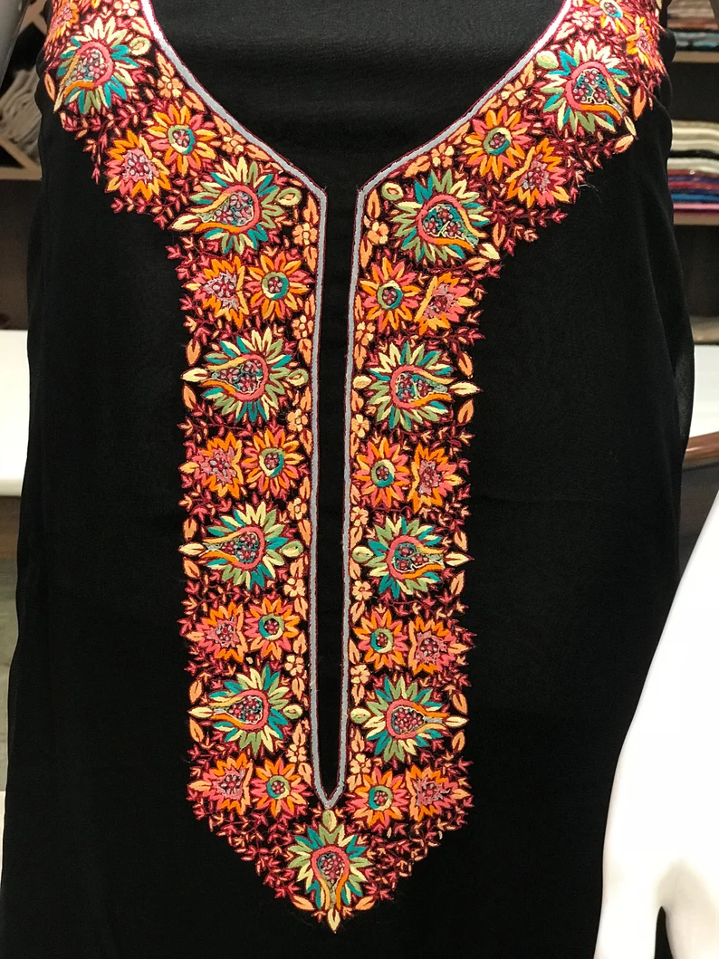 Black Thread Hand Embroidered Kashmiri Salwar Suit front Black Thread Hand Embroidered Kashmiri Salwar Suit front