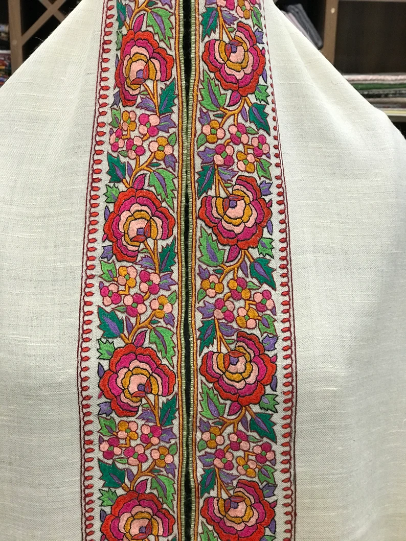 Off-White Pure Pashmina Shawl With Papier Mache Border Design front