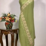 Melange Green Pure Wool Shawl with Tilla and Aari Embroidery