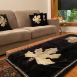 Black Velvet Table Runner and 4 Cushion Covers Set with Zari Embroidery portrait