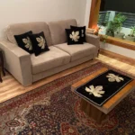 Black Velvet Table Runner and 4 Cushion Covers Set with Zari Embroidery front