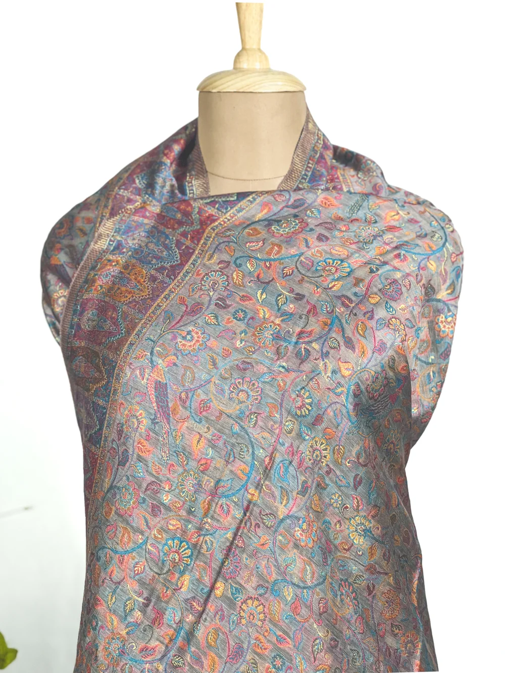 Ash Grey Modal Silk Kani Weave Dupatta