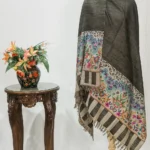 Ash Grey And Grey Pure Pashmina Reversible Shawl With Kani Hand Woven Palla