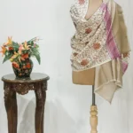 Off-White Pure Wool Shawl with Sozni Machine Jaal Embroidery