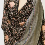 Black Pure Wool Shawl with Sozni Machine Jaal Embroidery front