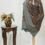 Grey Pure Wool Shawl with Sozni Machine Jaal Embroidery