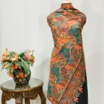 Midnight Black Pure Wool Shawl with Sozni Machine Jama Embroidery