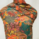 Midnight Black Pure Wool Shawl with Sozni Machine Jama Embroidery front