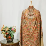 Beige Pure Wool Shawl with Sozni Machine Jama Embroidery