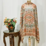 Off-White Pure Wool Shawl with Sozni Machine Jama Embroidery