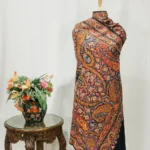 Black Pure Wool Shawl with Sozni Machine Jama Embroidery