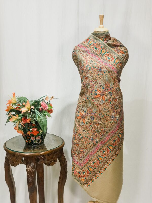 Natural Pure Wool Shawl with Sozni Machine Jama Embroidery