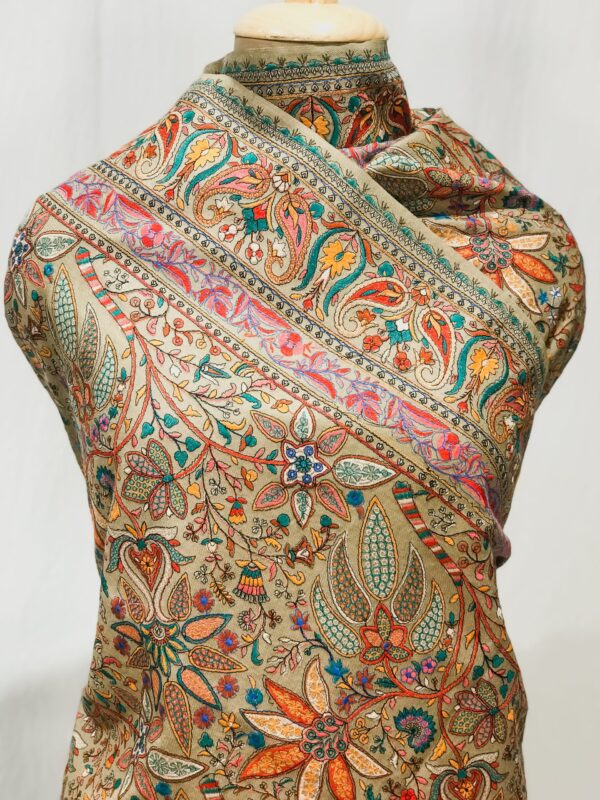 Natural Pure Wool Shawl with Sozni Machine Jama Embroidery