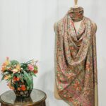 Natural Pure Wool Shawl with Sozni Machine Jama Embroidery