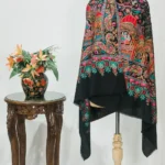 Black Fine Wool Shawl with Silk Thread Aari and Zari Jama Embroidery