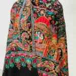 Black Fine Wool Shawl with Silk Thread Aari and Zari Jama Embroidery front