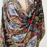 Black Fine Wool Textured Shawl with Silk Thread Aari Jama Embroidery front