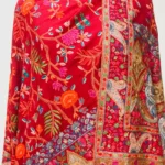 Red Fine Wool Textured Shawl with Silk Thread Aari Jama Embroidery front