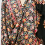 Black Fine Wool Textured Shawl with Silk Thread Aari Jama Embroidery front