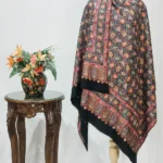 Black Fine Wool Textured Shawl with Silk Thread Aari Jama Embroidery