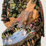 Midnight Black Fine Wool Textured Shawl with Silk Thread Aari and Zari Jama Embroidery front