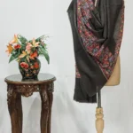 Brown Diamond Weave Pure Wool Cross Shade Shawl with Sozni Hand Embroidery