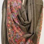 Brown Diamond Weave Pure Wool Cross Shade Shawl with Sozni Hand Embroidery front