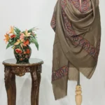 Grey Diamond Weave Pure Wool Cross Shade Shawl with Sozni Hand Embroidery