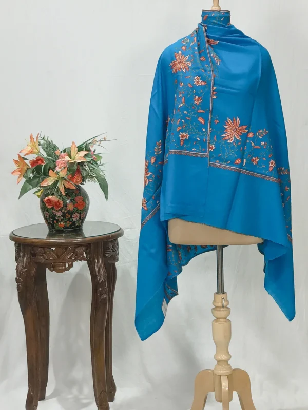 Ferozi Pure Wool Shawl with Sozni Hand Embroidery